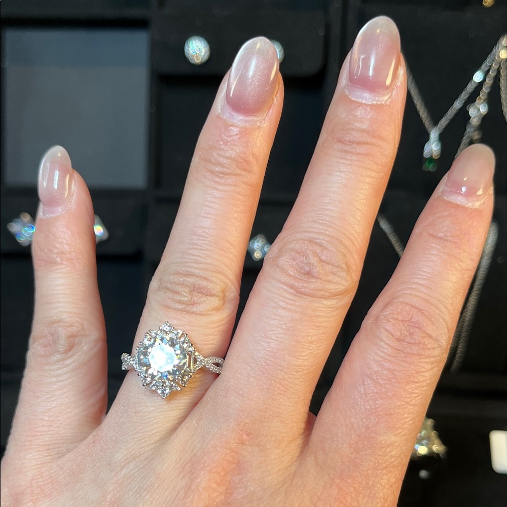Classic Silver Halo Engagement Ring with Clear Center Stone